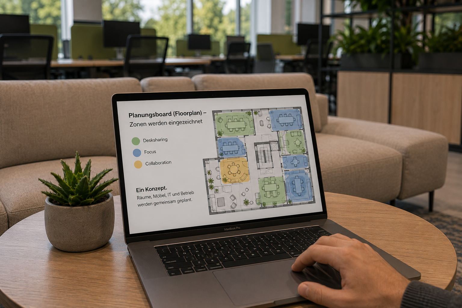 Floorplan-Planung mit eingezeichneten Arbeitszonen
